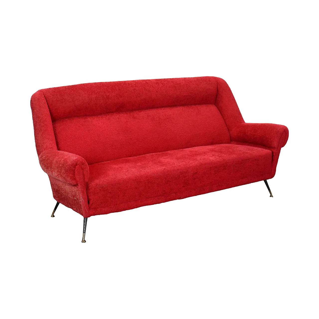3 seater sofa with sprung upholstery and brass legs, 1950s 1