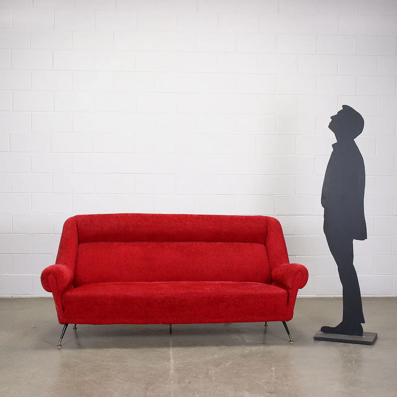 3 seater sofa with sprung upholstery and brass legs, 1950s 2