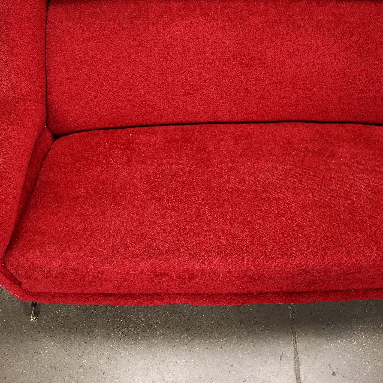 3 seater sofa with sprung upholstery and brass legs, 1950s 6