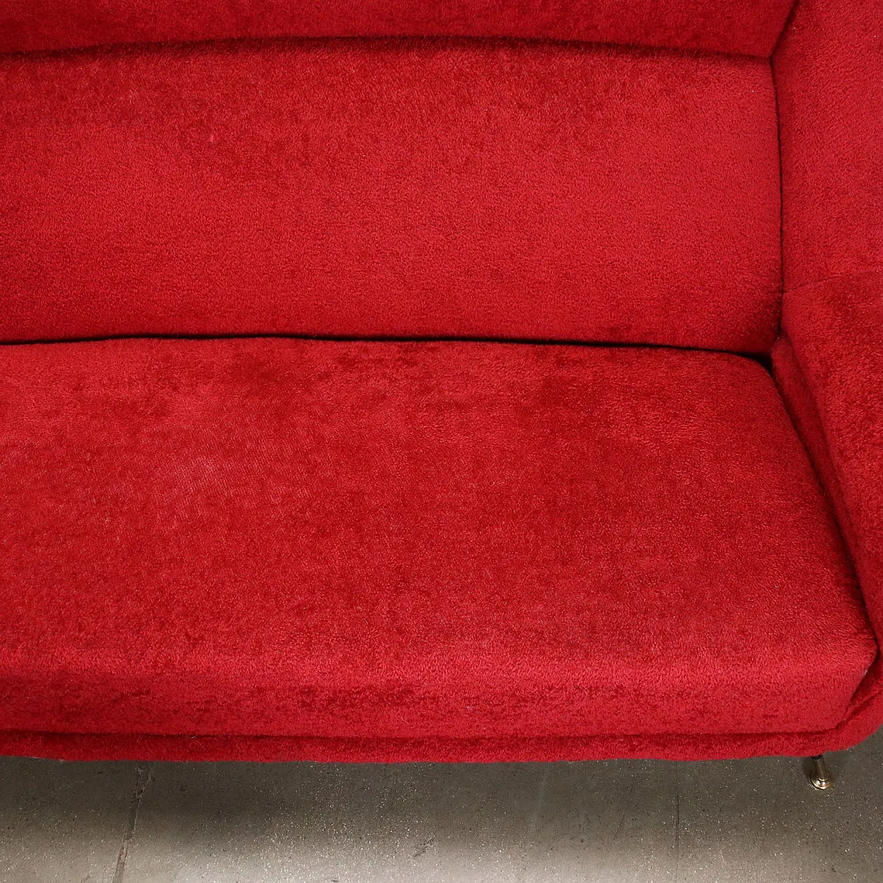 3 seater sofa with sprung upholstery and brass legs, 1950s 7