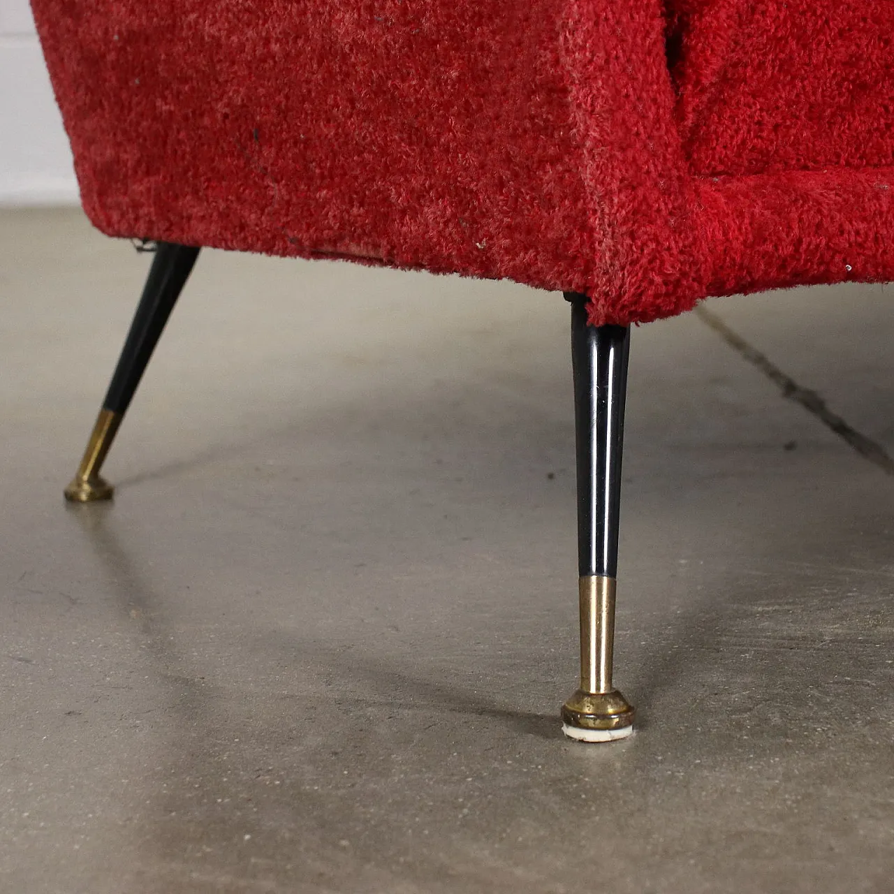 3 seater sofa with sprung upholstery and brass legs, 1950s 10