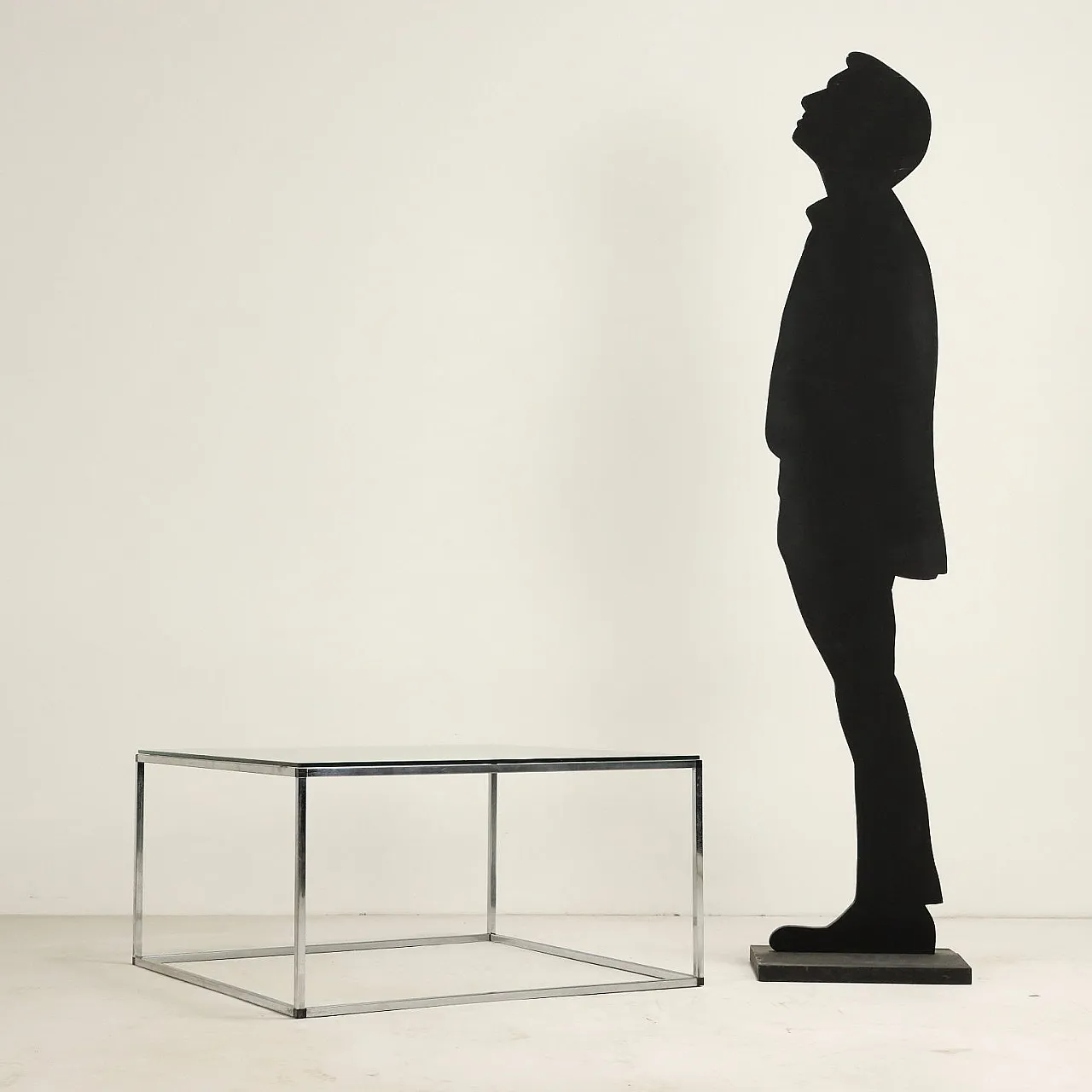 Tavolino in vetro e metallo cromato, anni '80 2