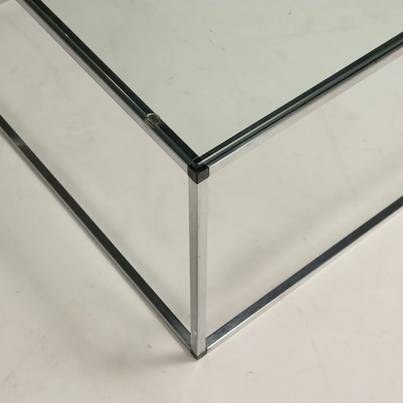 Tavolino in vetro e metallo cromato, anni '80 3