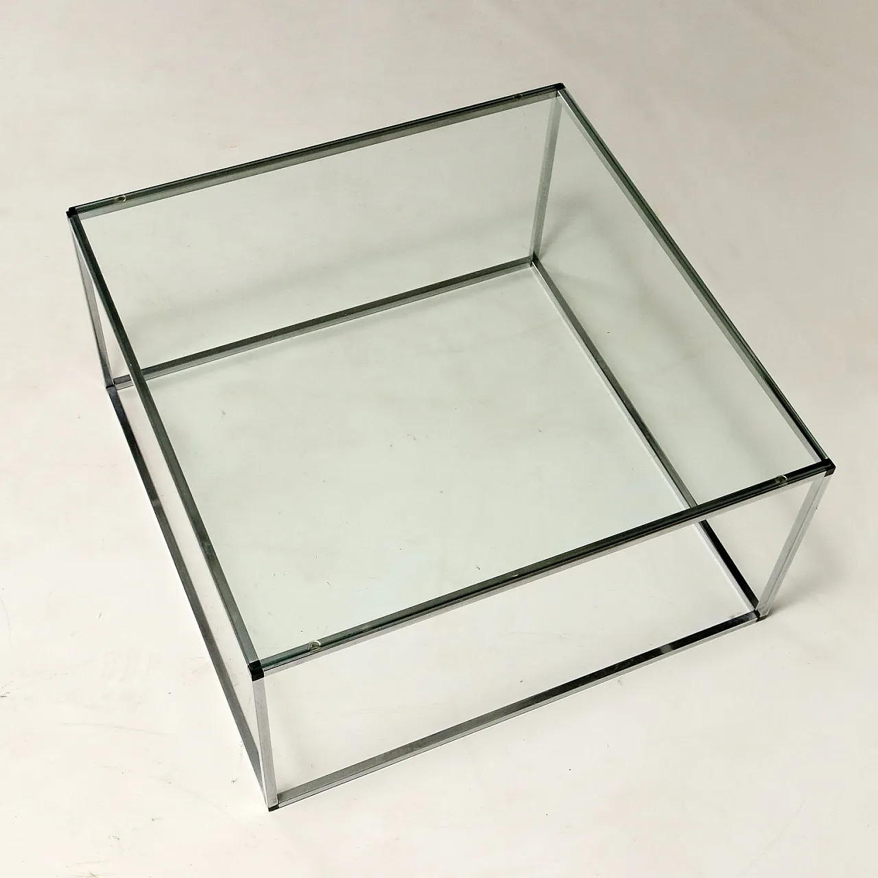 Tavolino in vetro e metallo cromato, anni '80 7