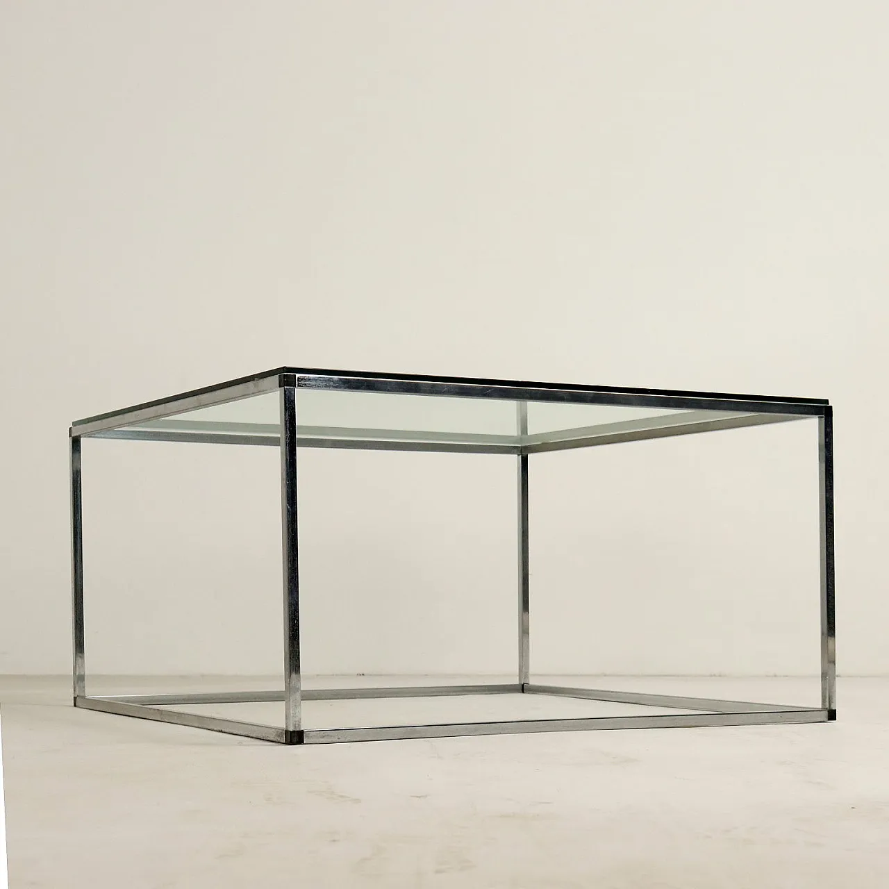 Tavolino in vetro e metallo cromato, anni '80 8
