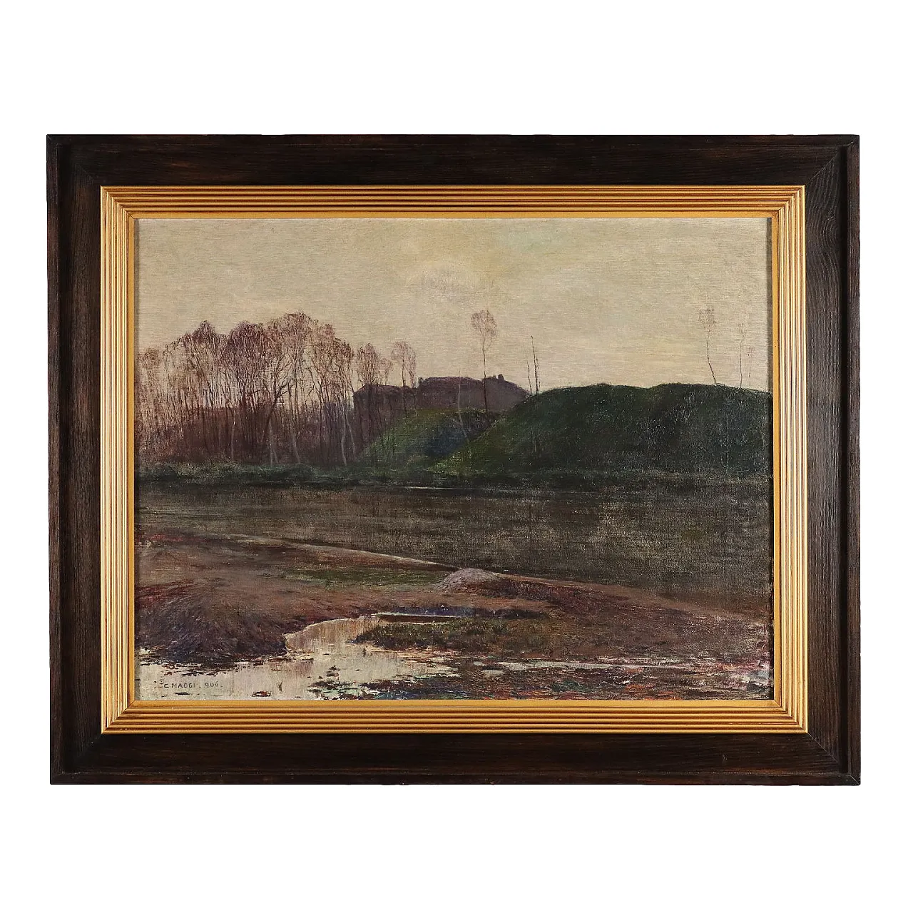 Landscape with River by Cesare Maggi, oil on canvas, 20th century 2