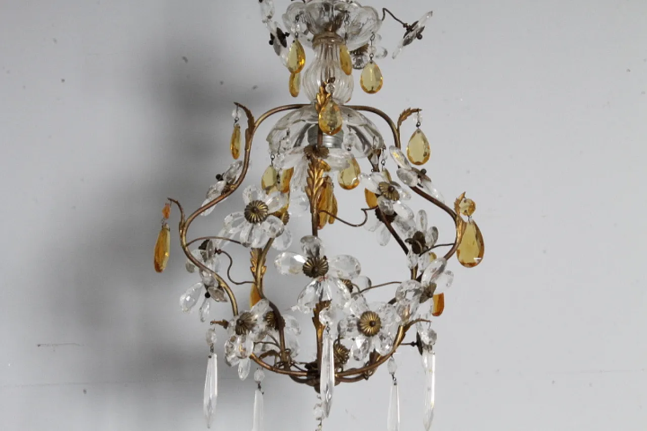 Liberty chandelier with pendants and crystal flowers, 1930s 1