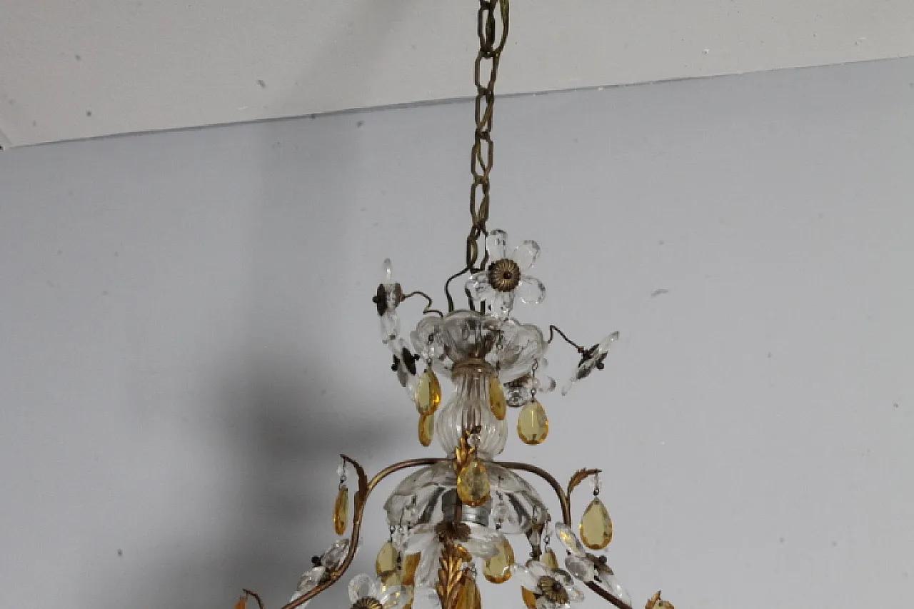 Liberty chandelier with pendants and crystal flowers, 1930s 3