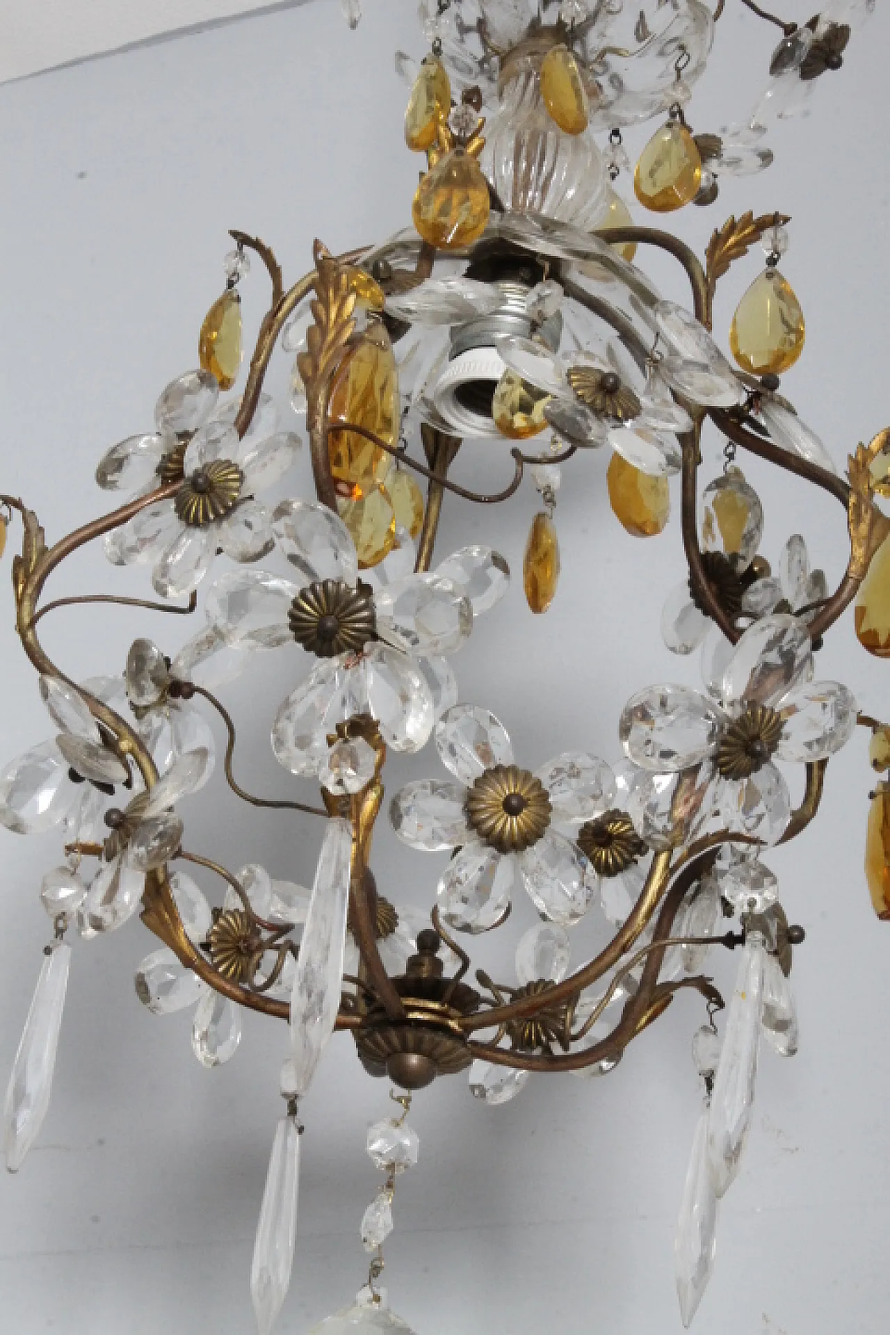 Liberty chandelier with pendants and crystal flowers, 1930s 5