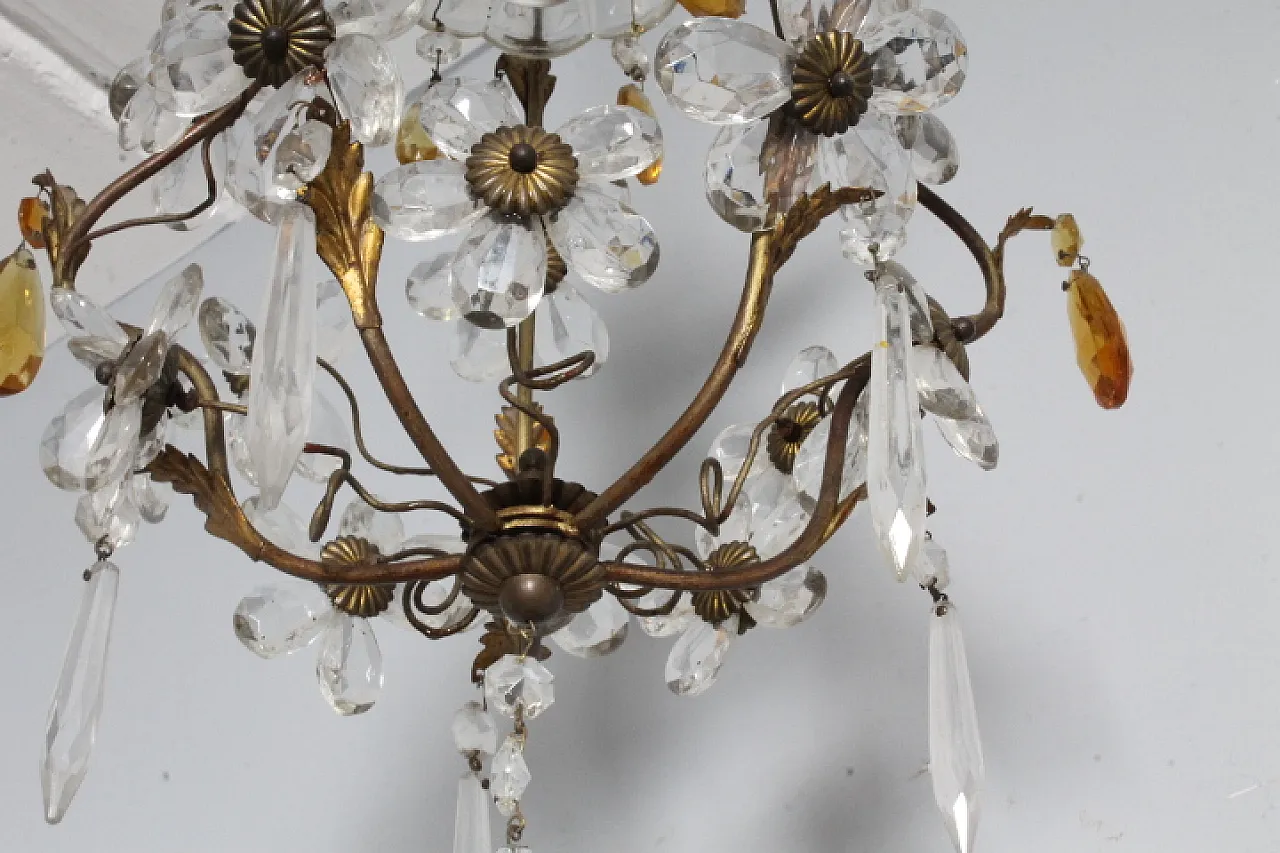 Liberty chandelier with pendants and crystal flowers, 1930s 8