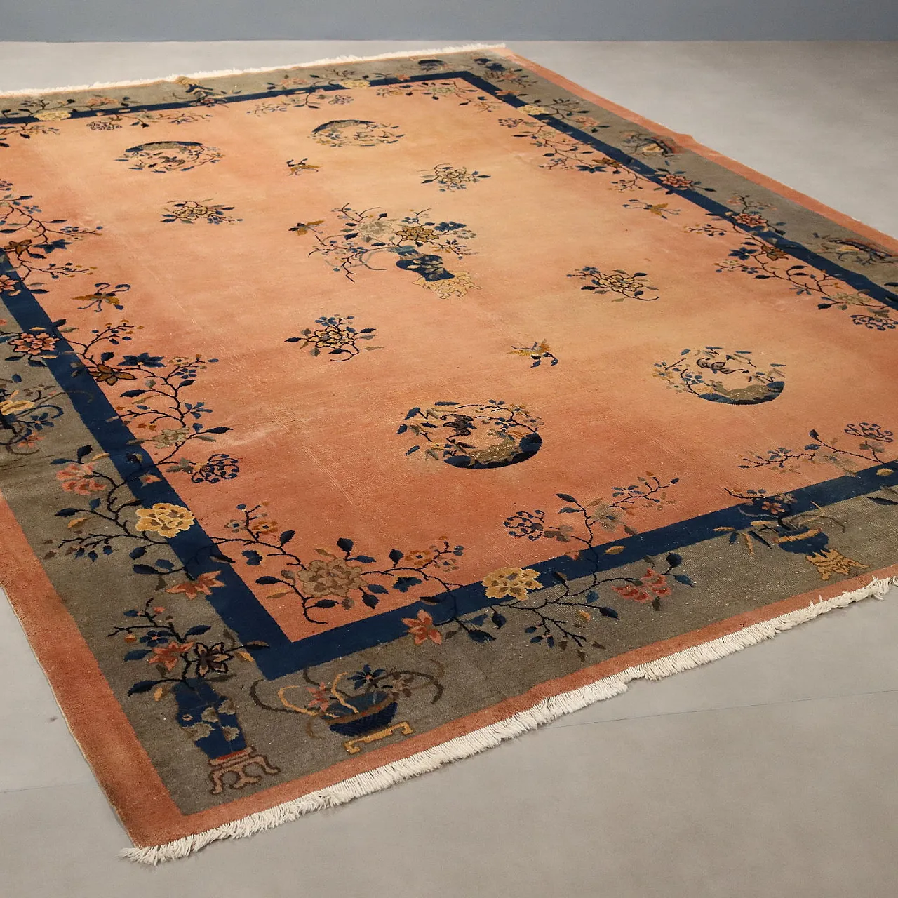 Tappeto Pechino in cotone e lana, nodo grosso, realizzato a mano, '900 1