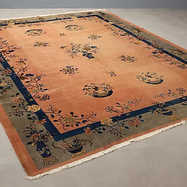 Tappeto Pechino in cotone e lana, nodo grosso, realizzato a mano, '900