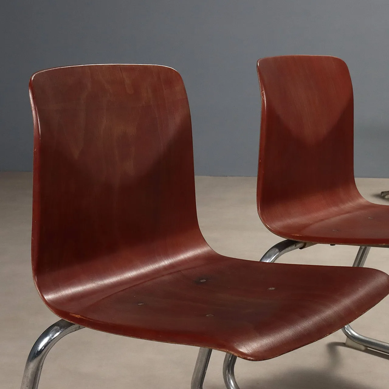 6 Sedie in metallo cromato e scocche in multistrato curvato, '900 3