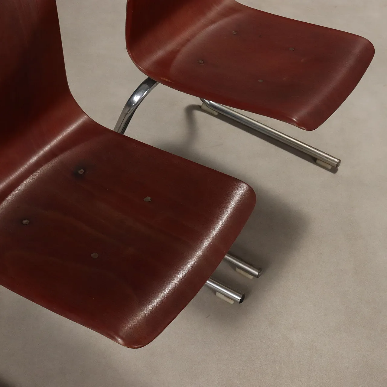 6 Sedie in metallo cromato e scocche in multistrato curvato, '900 4