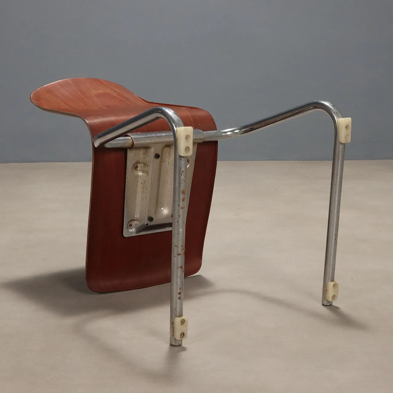 6 Sedie in metallo cromato e scocche in multistrato curvato, '900 6