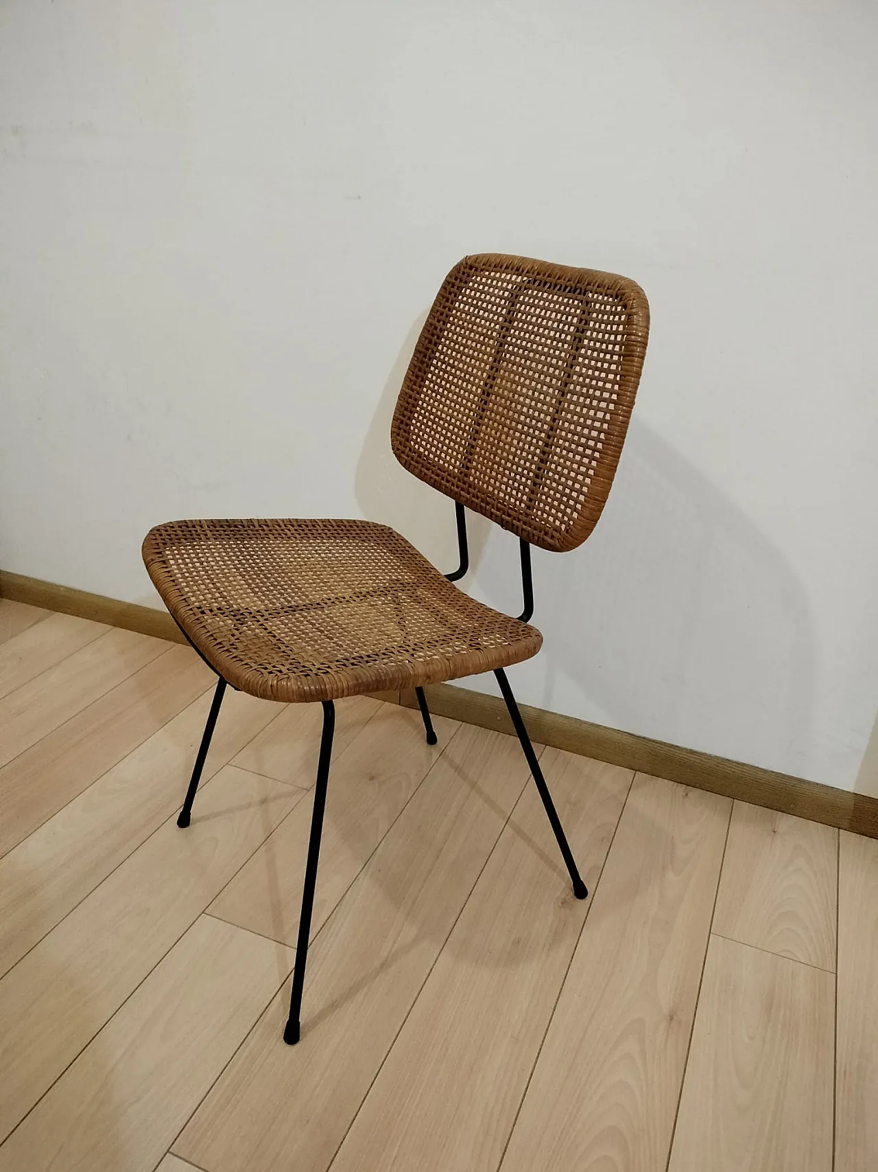 Dirk van Sliedregt style iron and wicker chair, 1960s 1