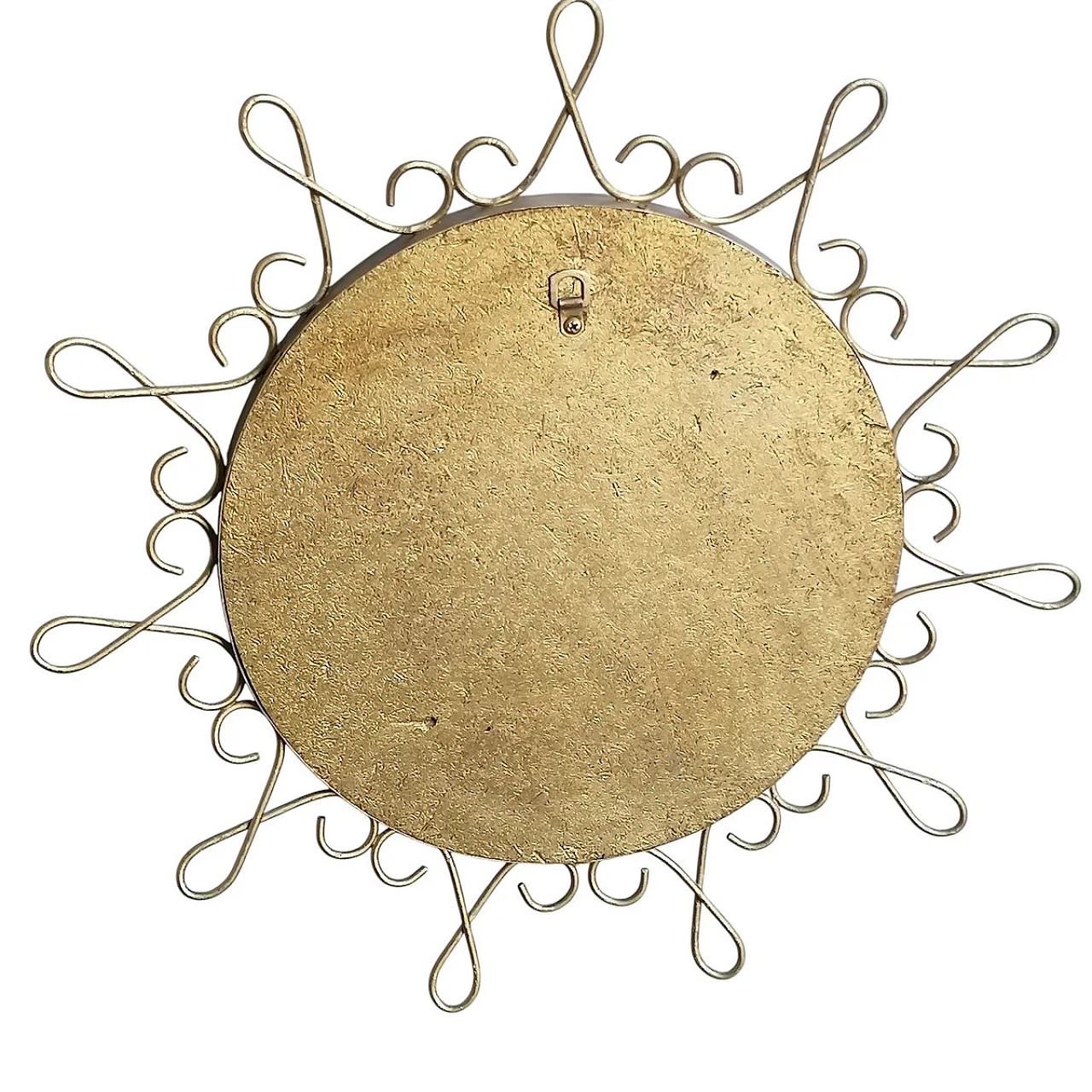 Specchio maggiordomo dorato con effetto sunburst convesso, anni '70 5