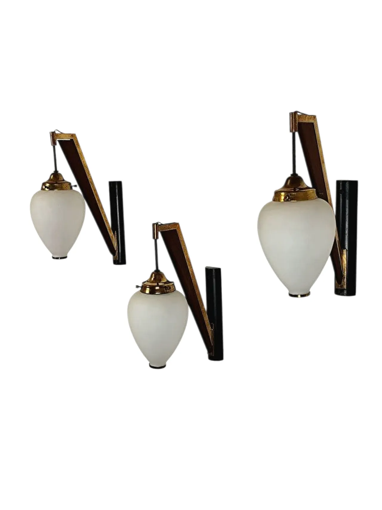 Stilnovo, 3 sconces in brass, wood and glass from the 1950s 1