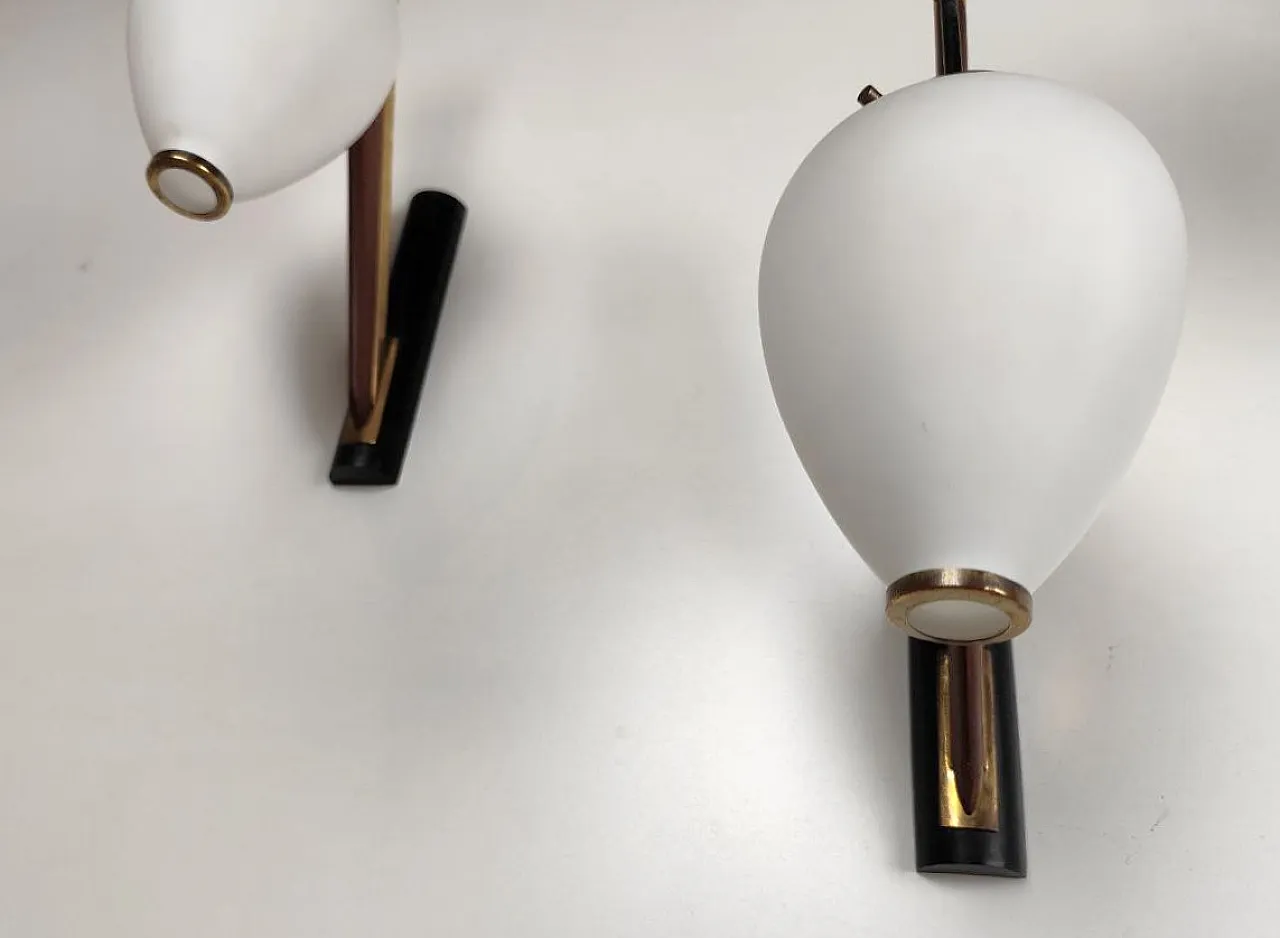 Stilnovo, 3 sconces in brass, wood and glass from the 1950s 8