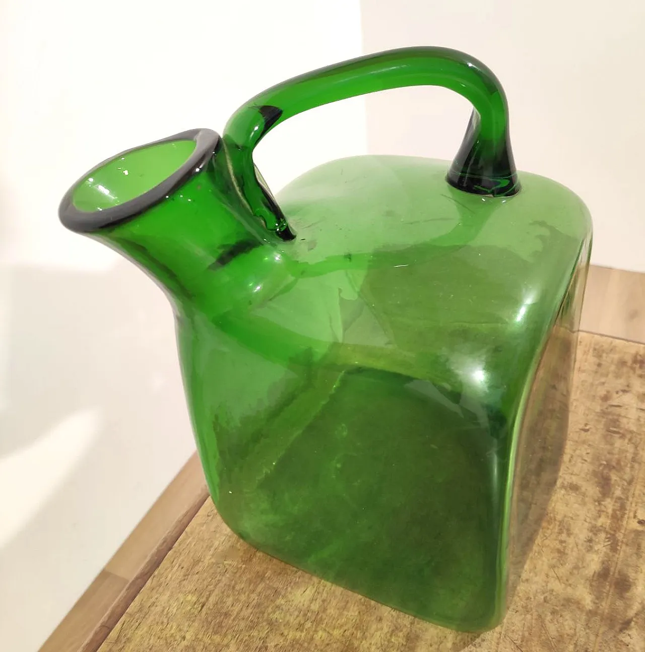 Vetrerie di Empoli, green blown glass pourer from the 1950s 4