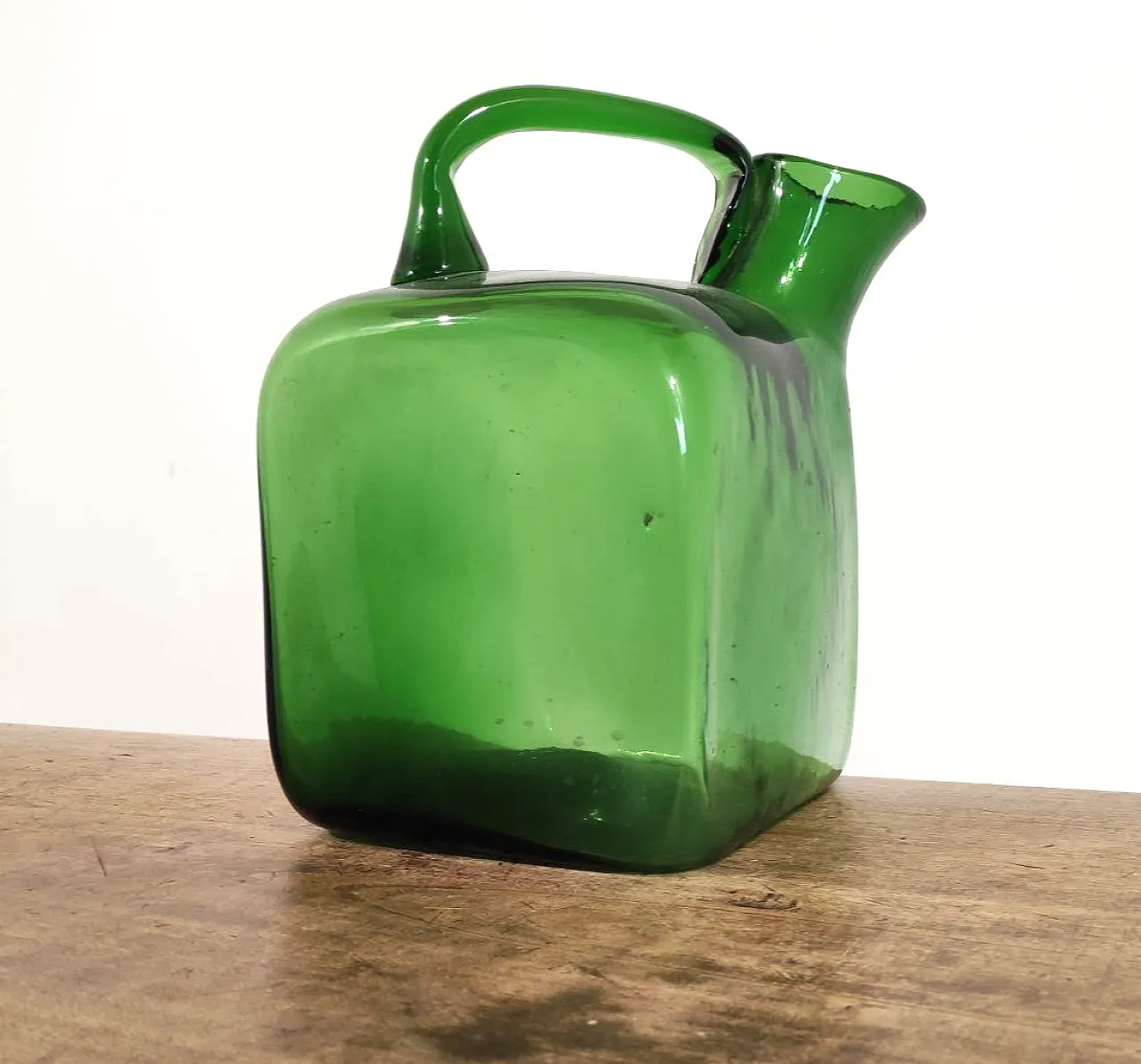 Vetrerie di Empoli, green blown glass pourer from the 1950s 12