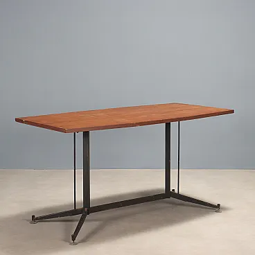 Tavolo in teak, metallo e ottone, '900