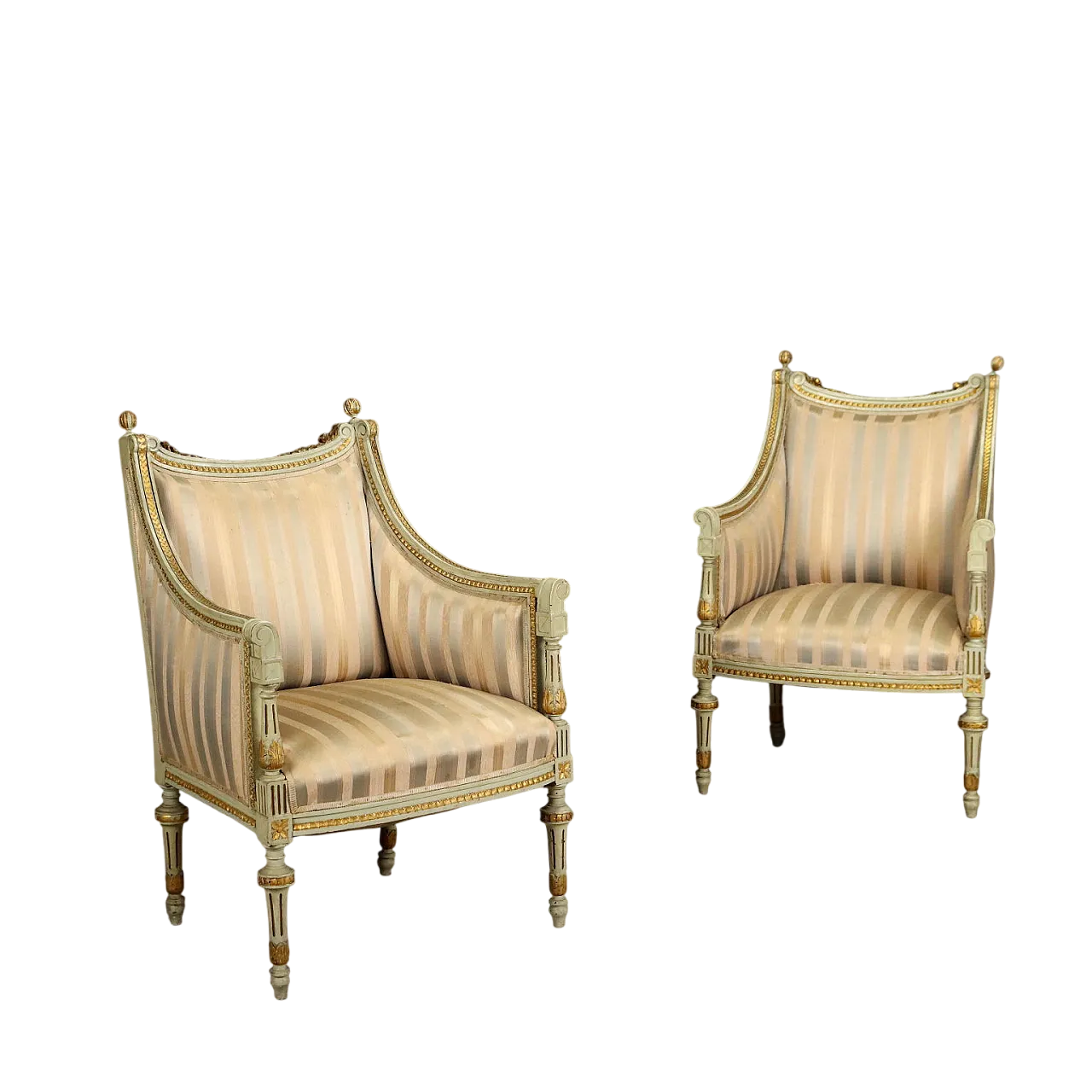 Coppia di poltroncine in legno laccato in stile Neoclassico, fine '800 11