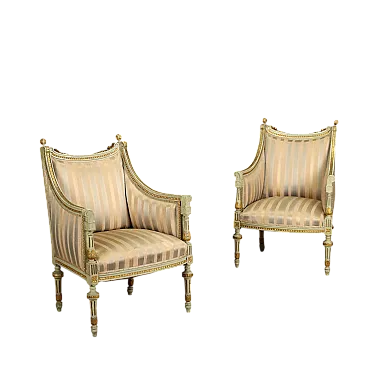 Coppia di poltroncine in legno laccato in stile Neoclassico, fine '800