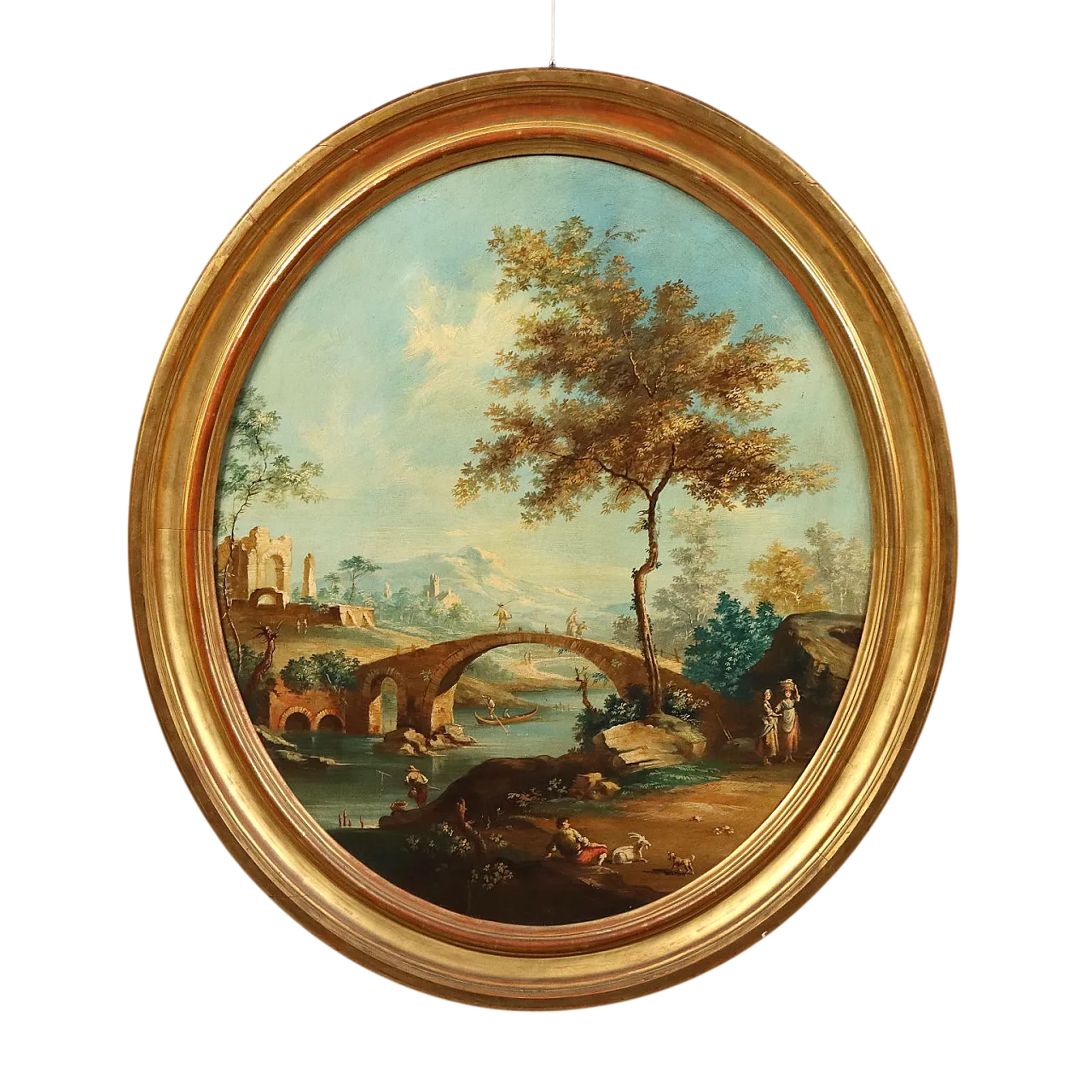 Olio su tavola ovale con cornice, '700 11