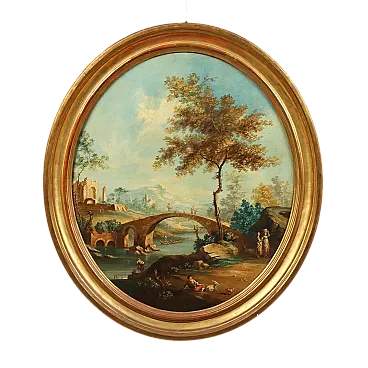 Olio su tavola ovale con cornice, '700