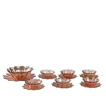 Servizio da dessert e macedonia in vetro, decorato in argento, '900