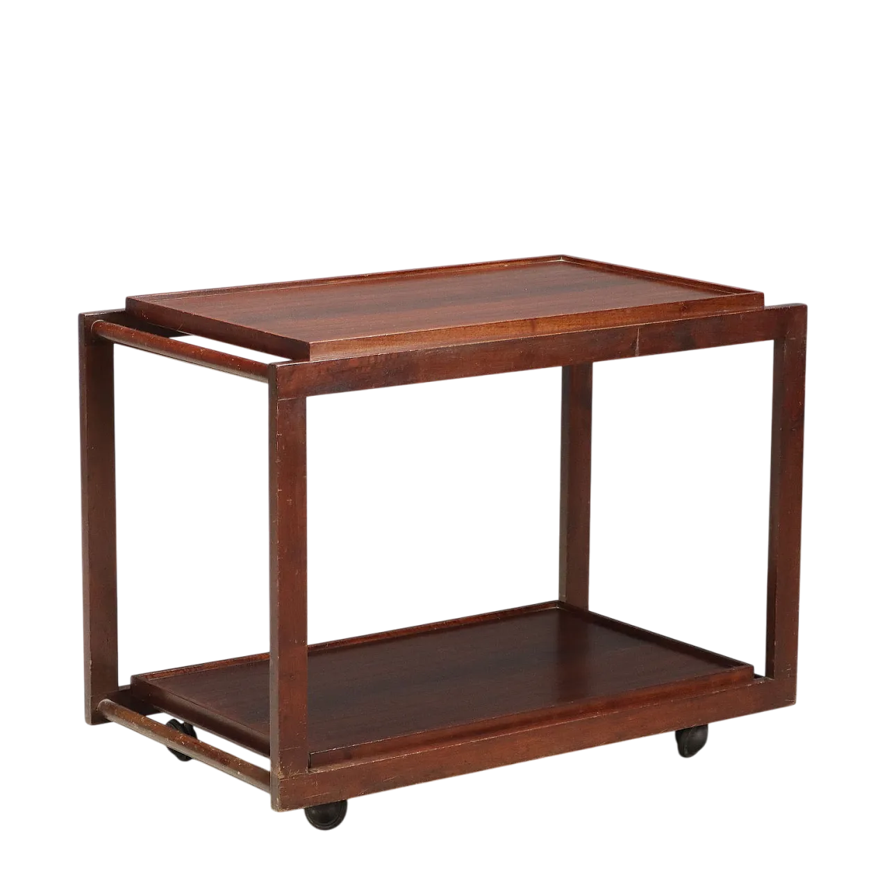 Carrello da cucina in legno su ruote con due ripiani estraibili, '900 11