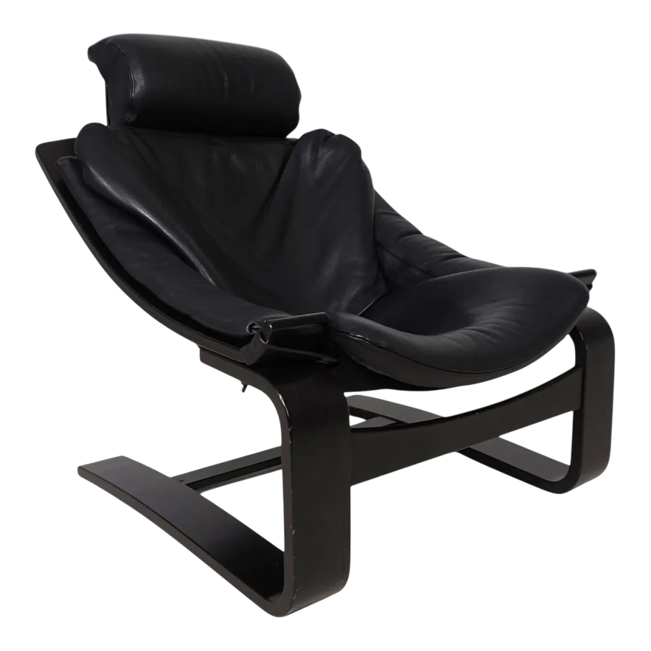 Nelo Kroken leather lounge chair by Åke Fribytter, 1970s 9