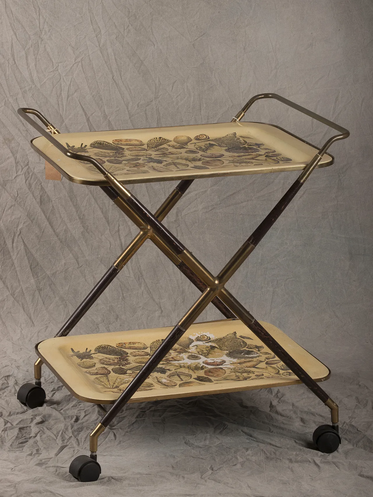 Carrello Fornasetti in legno di palissandro e ottone, anni '50 1