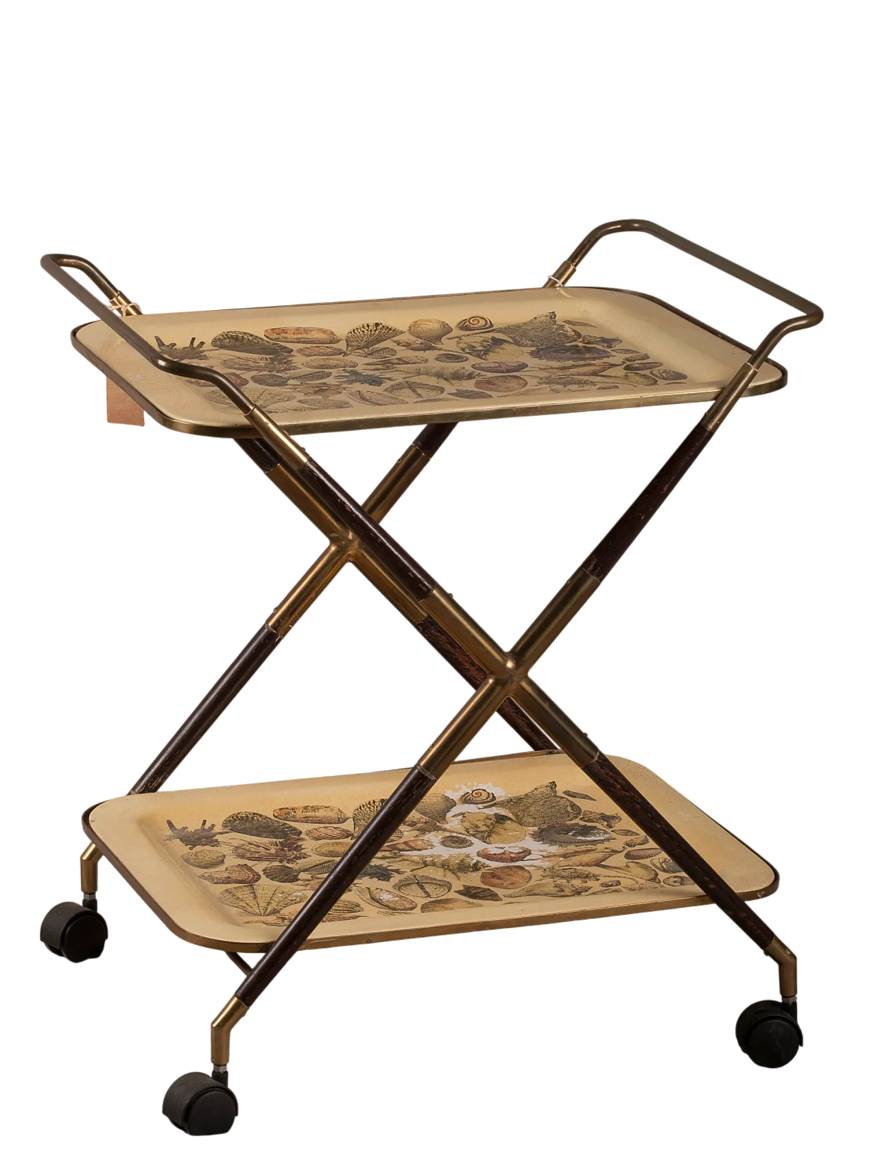 Carrello Fornasetti in legno di palissandro e ottone, anni '50 2