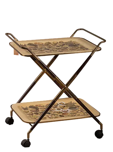 Carrello Fornasetti in legno di palissandro e ottone, anni '50