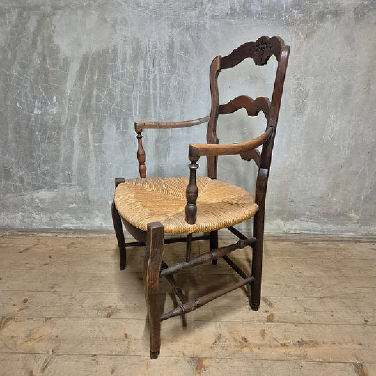 Oak armchair with woven seat, early 20th century 4