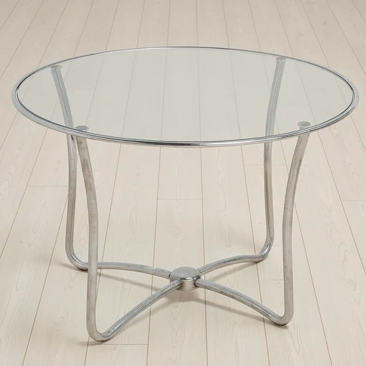 Tavolino rotondo in vetro Bauhaus, inizio '900 2