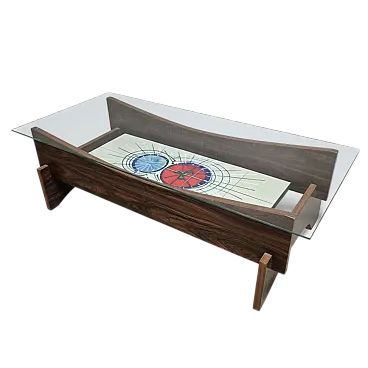 Tavolino da caffè con pannello in piastrelle di ceramica, anni '70