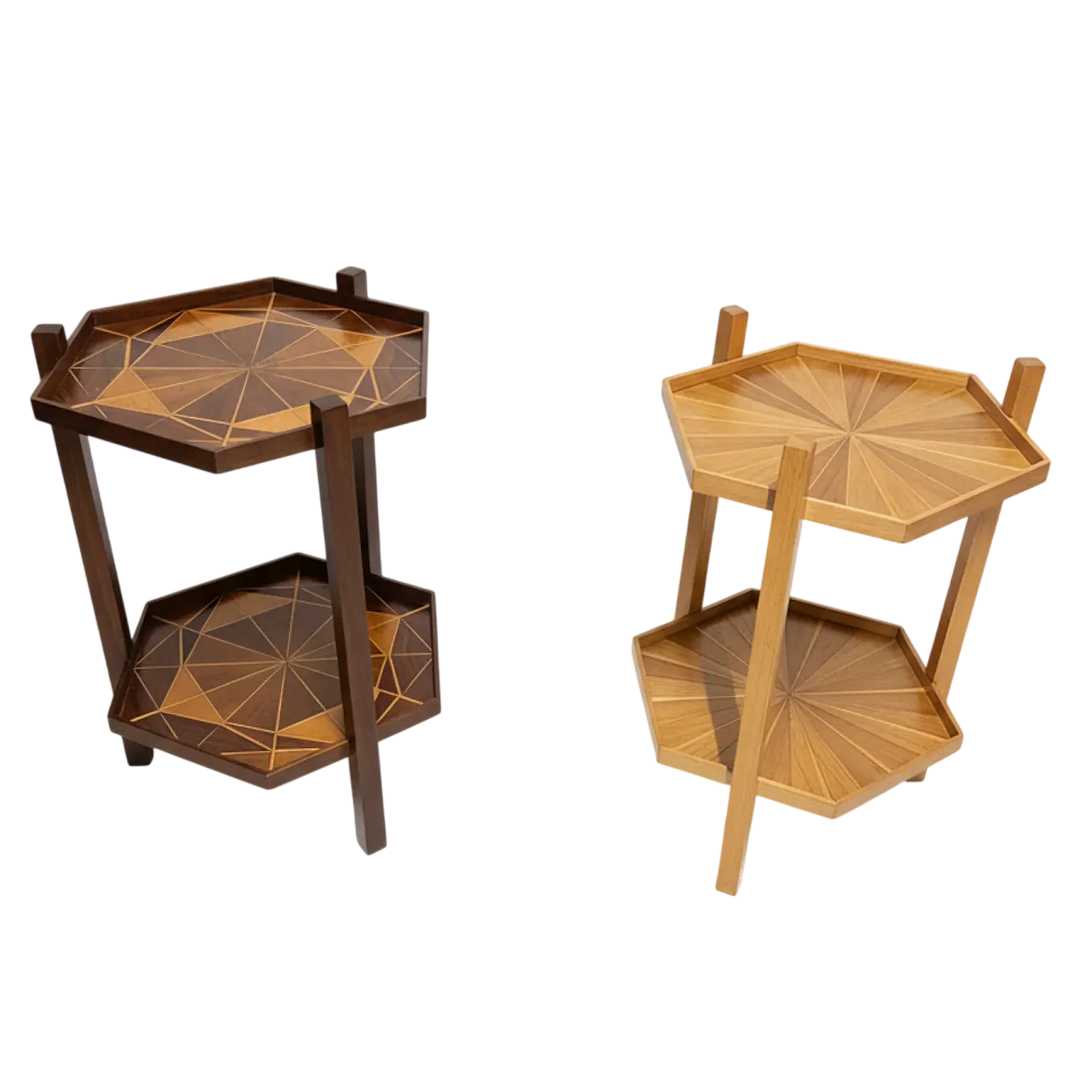 Coppia di supporti intarsiati a due livelli, fine '900 11