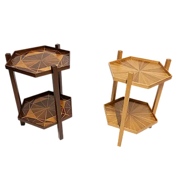Coppia di supporti intarsiati a due livelli, fine '900