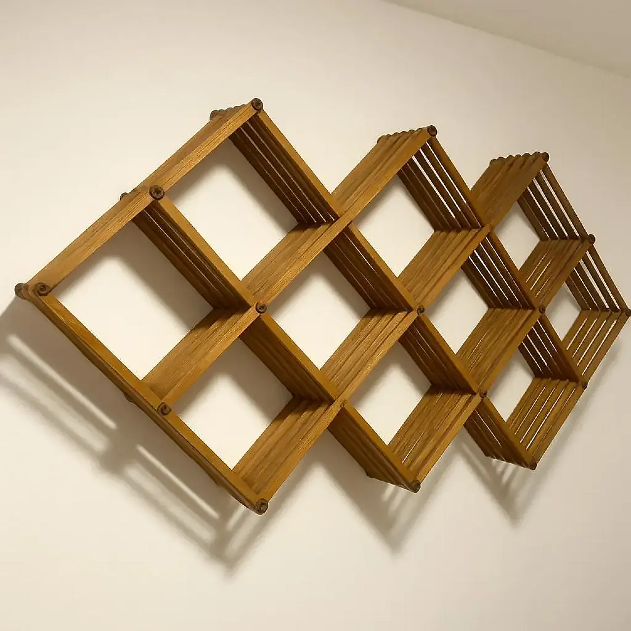 Solid wood pantograph bookcase with brass details, 1970s 3