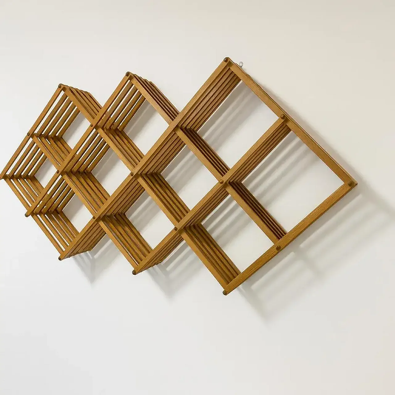Solid wood pantograph bookcase with brass details, 1970s 4