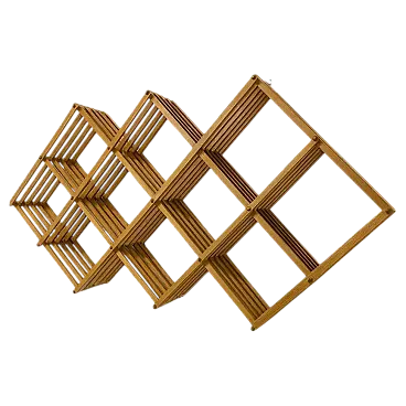 Libreria a pantografo in legno massello e dettagli in ottone, anni '70