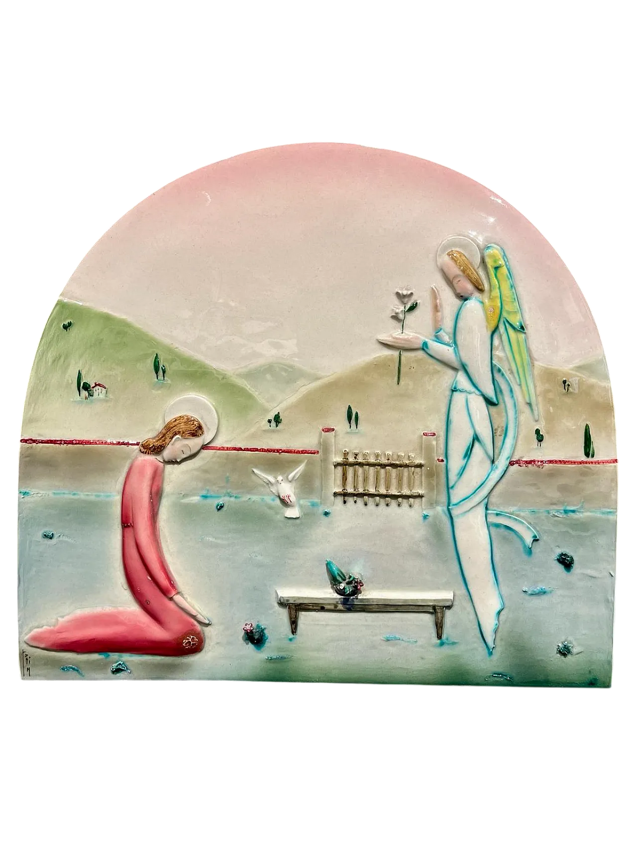 Glazed ceramic plaque depicting the Annunciation, 1930s 4