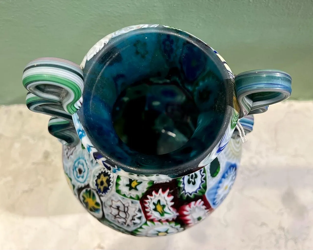 Vaso in vetro a tessere millefiori dei Fratelli Toso, primo '900 2