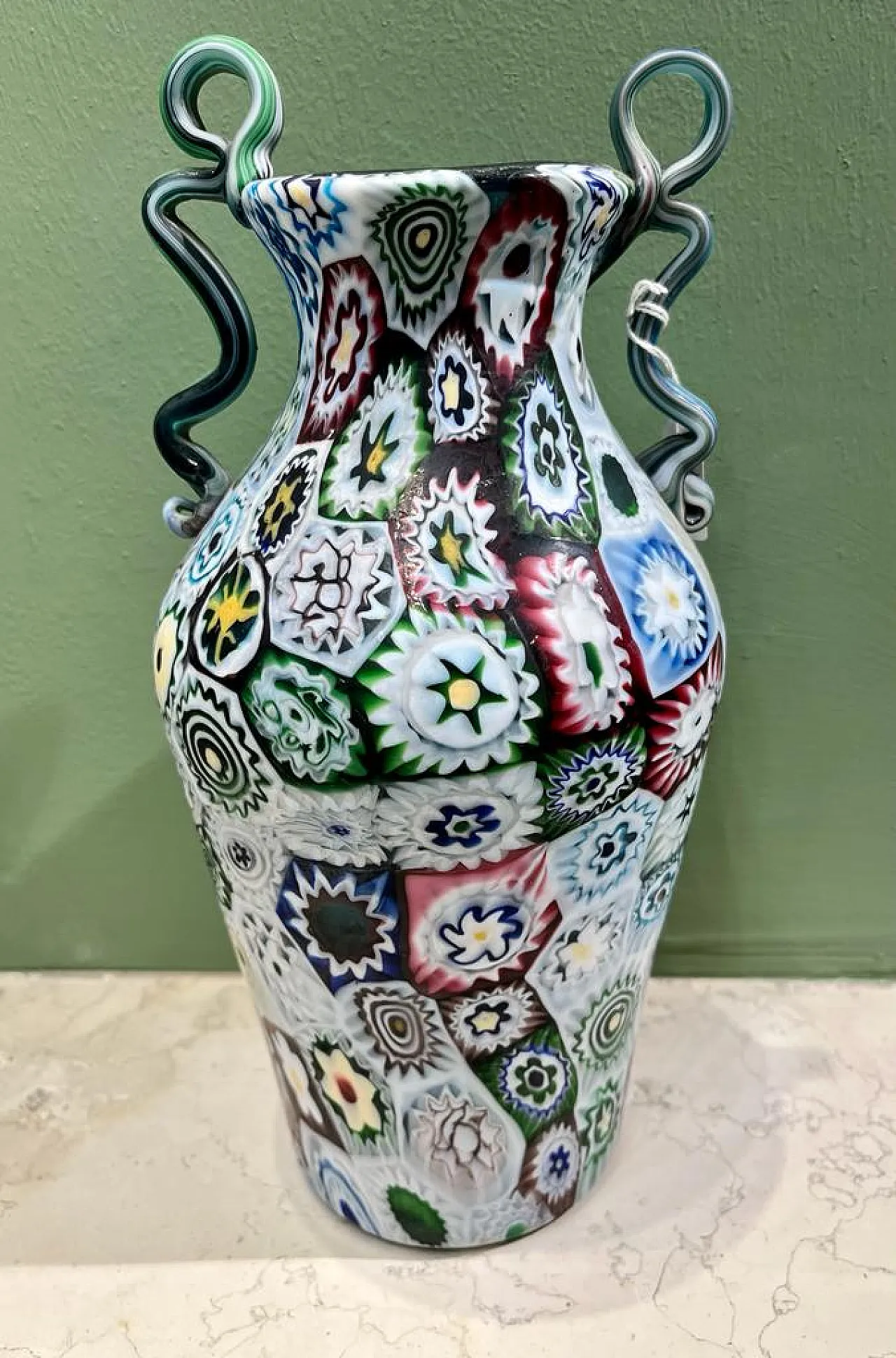 Vaso in vetro a tessere millefiori dei Fratelli Toso, primo '900 5