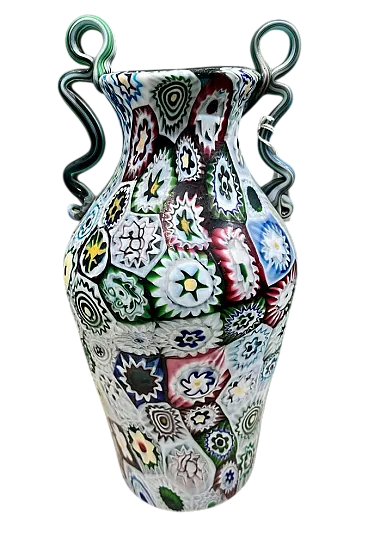 Vaso in vetro a tessere millefiori dei Fratelli Toso, primo '900