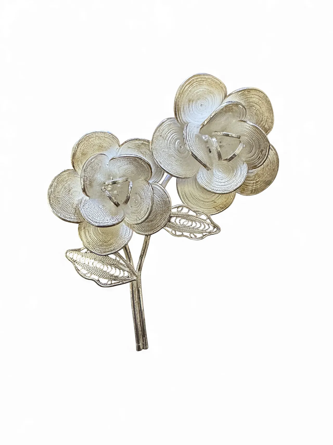 Spilla argento con motivi floreali, anni '70 1
