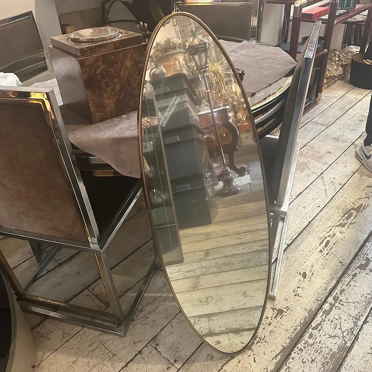 Specchio da parete ovale in ottone stile Gio Ponti, anni '50 7